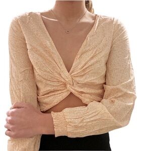Urban Outfitters Peach Micro Floral Print Twist Front Crop Top Shirt Small Pink